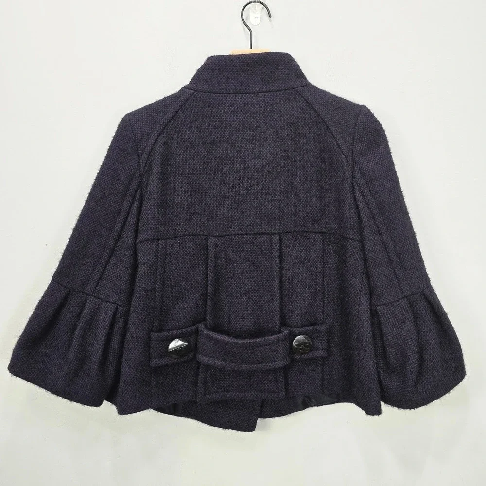 Zara Tweed Double Breasted Swing Peacoat S Purple Black Wool Alpaca Blend Office